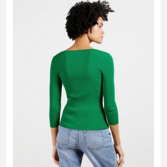 Ted Baker Green Rib Square Neck Top Medium - Picture 2 of 11